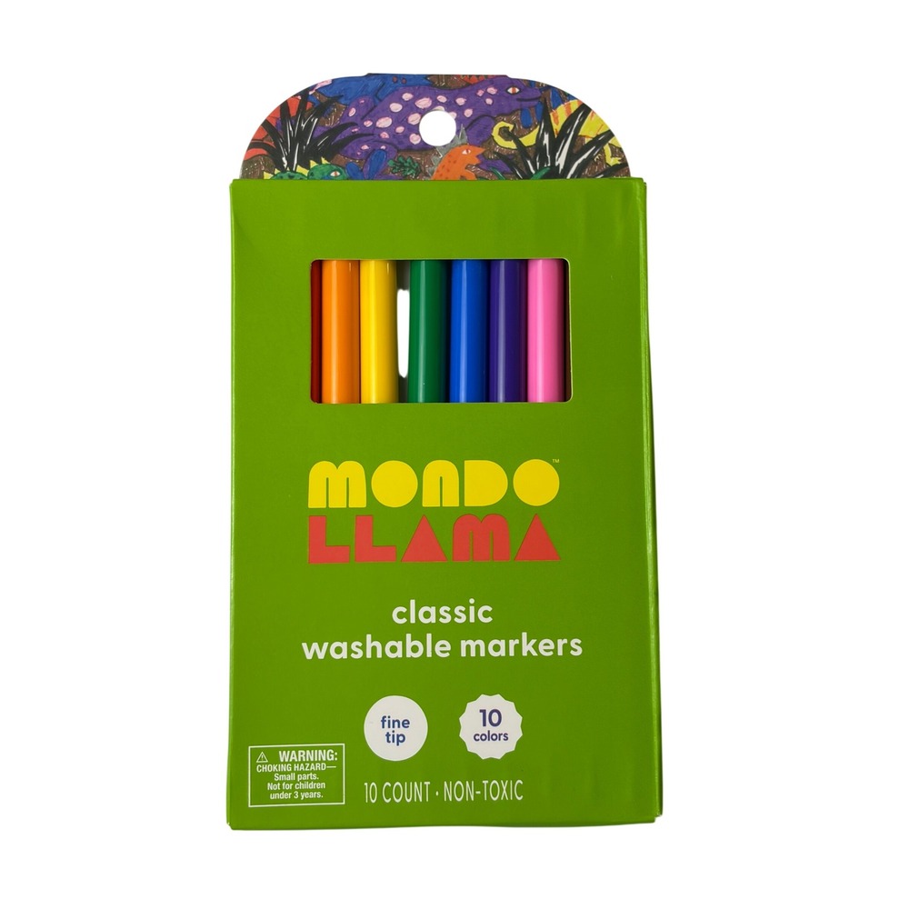 Mondo Llama Classic Washable Markers 10 Count Fine Tip Non Toxic Box New